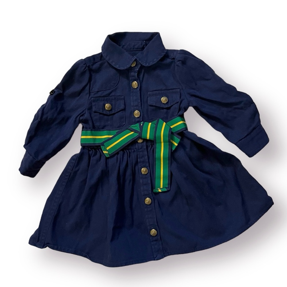 Ralph Lauren Baby Girls Size 9M 100% Cotton Navy Blue Chino Dress Size 9M